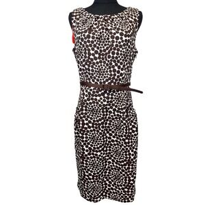 London Times Sheath Dress Size 12 Brown Polka Dot Career Office Capsule